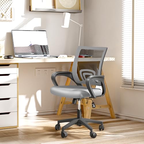 Office Chair, Ergonomic Mid-Back Mesh Desk Chair, Light Gray | Lumbar Support, Adjustable Height, Rolling Wheels, Comfy Armrest, For Work, Study, Gaming - color: Light Gray
