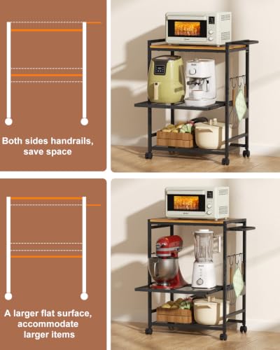 Feyejade 3-Tier Rolling Kitchen Cart with Storage, Compact Metal Island | Compact size for pantry storage, adjustable shelf utility cart, pull out drawer, microwave stand table top open shelving