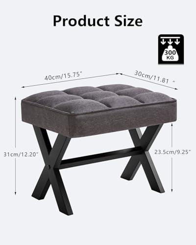 IBUYKE Small 12" H Footrest, Square Linen Step Stool, Dark Gray WBD011G | Foot Stool Metal X-Leg Multi-Use Small Side Table Living Room Bedroom Entryway Office - color: Dark Grey, size: 12.2"-Linen