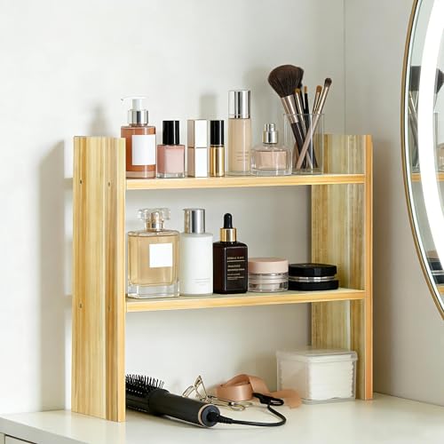 Desktop Organizer Shelf - 16.4" Small Dorm Desk Hutch, Easy Assembly | 2 Tiered Wood Shelf for Desk, 16.4in