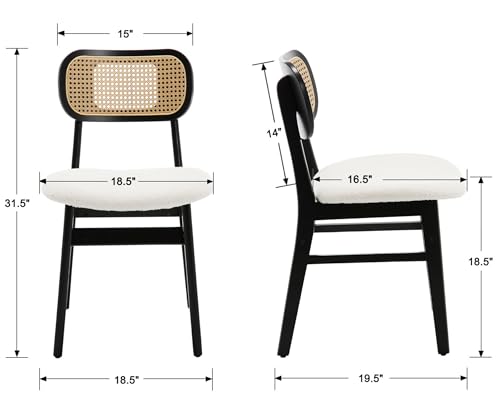 EALSON Rattan Dining Chairs Set of 6 Cane Back Farmhouse Dining Room Chairs Mid Century Kitchen Chair with Black Wood Frame Sherpa Upholstered Side Chair for Kitchen Restaurant, Beige - color: Sherpa Beige-black Wood Frame, size: 6PCS