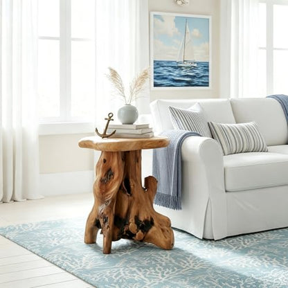 WELLAND Solid Wood Pedestal End Table, 19" H Rustic Accent Table | Handcrafted from solid wood, showcasing unique grain patterns and natural organic beauty - color: Natural