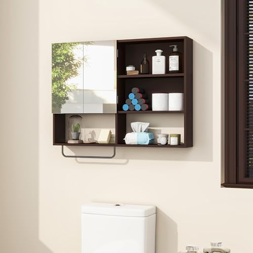 Bathroom Wall Cabinet with Mirror & Towel Bar, Espresso - color: Espresso-with Mirror