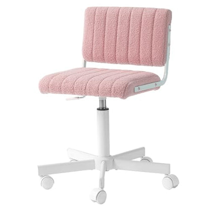 Office Chair Vanity Chair with Wheels | Comfy Desk Chair with Back | Cute Teddy Armless Adjustable Swivel Chair | Small Vanity Stool | for Bedroom Home Computer Task | Pink - color: Pink