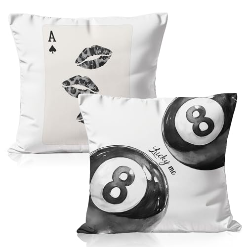 Trendy Black Leopard Cheetah Print Lucky 8 Ball Lips Pillow Covers 18x18 Double-Sided, Funky Y2k Animal Print Decorative Throw Pillow Covers Cases for Girls Room Dorm Apartment Home, Set of 2 - color: 22color