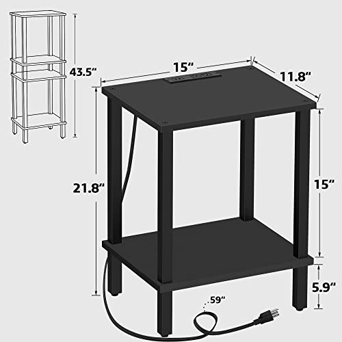 TUTOTAK End Table with Charging Station, Side Table Set of 2, Nightstand | 2-Tier Storage Shelf, Bedside Table with USB Ports, Sofa Table for Small Space, Livingroom, Bedroom Black TB01BK041 - color: Black