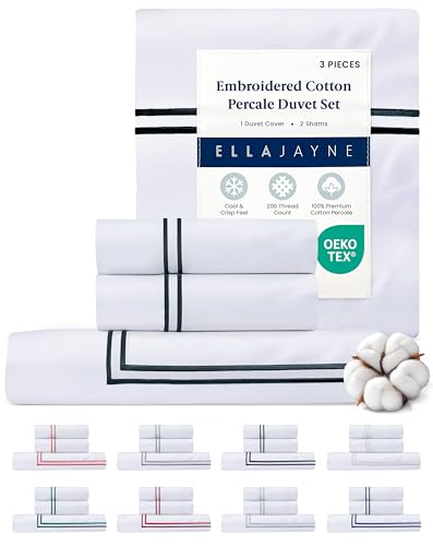 Ella Jayne Duvet Cover King (3 Pieces), 100% Cotton Percale, King/Cali King, Soft Breathable & Lightweight Including King Duvet Cover (1 Piece) 106 x 90 Inches with 2 Pillow Shams (Black Design) | King Duvet Cover Set | Cotton Percale Bedding | Soft Light