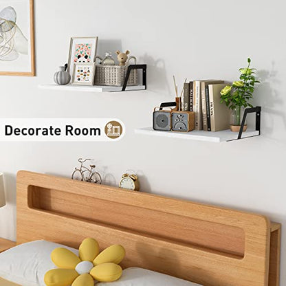 SRIWATANA White Deep Floating Shelves, Set of 2 Wood Wall Shelf Unit | Sturdy Rustic Wood Organizers; Large Capacity Spacious Hanging Boards to Display Books, Plants, Kitchen Spices - color: Washed White