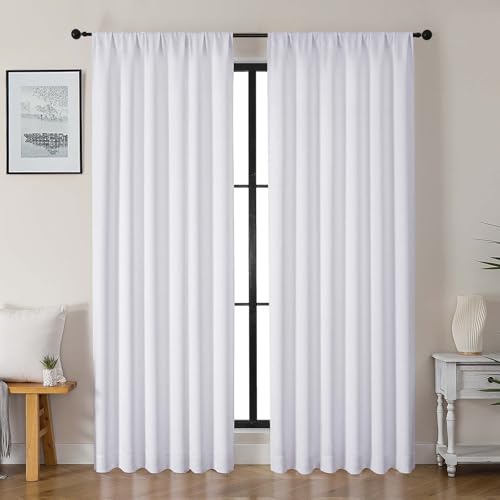 Gwine Pura White Curtains 84 inches Long for Bedroom, Light Filtering Thermal Insulated Noise Reducing Window Curtain for Living Room, Elegant Solid Soft Panel Drapes, Each 50Wx84L, 2 Panels - color: Pure White, size: 50"W x 84"L (Pack of 2)