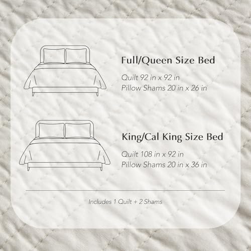 EVERGRACEHOME 100% Cotton Modern Lines Quilt Set Queen Size, Birch | Pre-Washed Soft Cotton, Striped Coverlet Bedspread, 3 Piece Lightweight Bedding Set for All Season, with 2 Pillow Shams - color: Birch, size: Full/Queen (92" X 92")