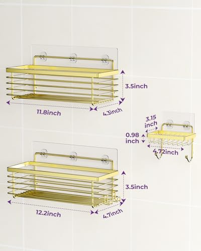 ODesign Shower Caddy Adhesive 3 Pack Stainless Steel Storage Shelves-Golden | No drilling wall mounted,rust-resistant,large capacity,quick drainage,easy to clean,suitable for bathrooms and kitchens - color: Golden