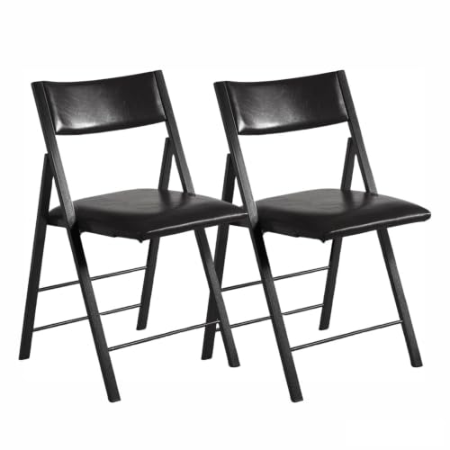 Folding Chairs 2 Pack, 450Lbs Heavy Duty Foldable Dining Chair, Pure Black | 1.37" Folded, Waterproof Rustproof Indoor Outdoor Padded Folding Chairs for Dining Room, Conference Rooms, Weddings, Events - color: Pure Black