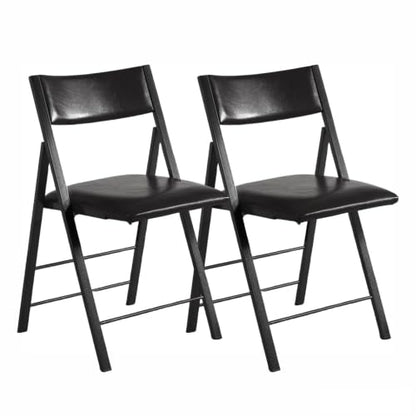 Folding Chairs 2 Pack, 450Lbs Heavy Duty Foldable Dining Chair, Pure Black | 1.37" Folded, Waterproof Rustproof Indoor Outdoor Padded Folding Chairs for Dining Room, Conference Rooms, Weddings, Events - color: Pure Black