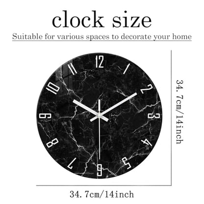 Black Wall Clock for Bedroom Glass Modren Wall Clock Battery Operated 14 Inch Analog Wall Clock Non Ticking - color: Black2, size: 14 Inch