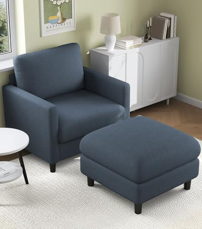 Welzona Sofa Accent Chair with Ottoman, 33" Teddy Reading Chair and Ottoman | Comfy Teddy Fabric, Tool-free Setup, Washable Covers, All-wood Chair and Ottoman Sets for Living Room, Bedroom, Blue Grey - color: Blue Grey, size: standard & ottoman