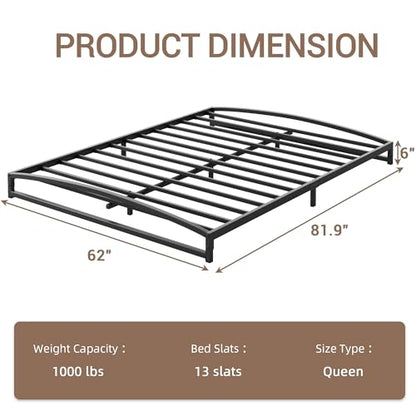 IDEALHOUSE Low Bed Frame, 6 in Queen Size Metal Platform Bed Frame, Black | Arch Design, Heavy Duty Bed Frame, Strong Bearing Capacity, No Box Spring Needed, - color: 6 Inch Black, size: Queen