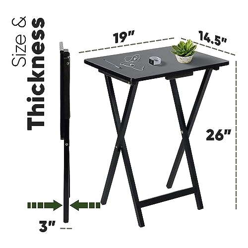 PJ Wood - Folding Wood TV Tray Table - Black 6-Piece Set | Solid Hardwood Construction, 19.09 x 14.57 x 26 in, 31.5 in Collapsed Length, No Assembly Required, Indoor Use