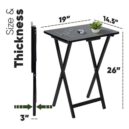 PJ Wood - Folding Wood TV Tray Table - Black 6-Piece Set | Solid Hardwood Construction, 19.09 x 14.57 x 26 in, 31.5 in Collapsed Length, No Assembly Required, Indoor Use