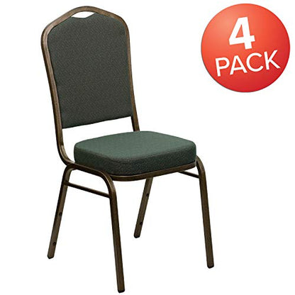 Flash Furniture Hercules Crown Back Stackable Banquet Chair, Green, 4-Pack | Gold Vein Frame, Fabric Upholstery - color: Green Patterned Fabric/Gold Vein Frame, size: Set of 4