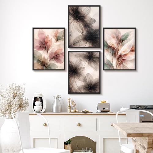 SIGNWIN Framed Poster Set Elegant Soft Botanical Floral Abstract Illustrations Modern Art Decorative Minimalist Multicolor for Bedroom - 11"x14"x4 BLACK - color: AD03-2601-EDW10, size: 11"L x 14"W, style: Black Frame