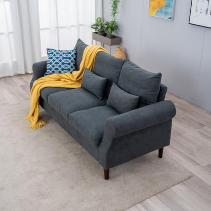 Panana 3 Seater Sofa,Rolled Armrest Design Upholstered Linen Fabric Couch,195 x 80 x 80 cm (Gray, 3 Seater) - color: Gray Linen Fabric, size: 3 seater