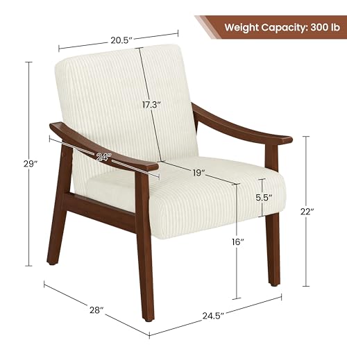Yaheetech Corduroy Accent Chair, Mid-Century Modern Armchair with Solid Wood Legs, Reading Leisure Chair with High Back for Living Room Bedroom Waiting Room Beige | Corduroy Chair with Solid Wood Legs, Cozy Reading Leisure Chair for Living Room, Bedroom,