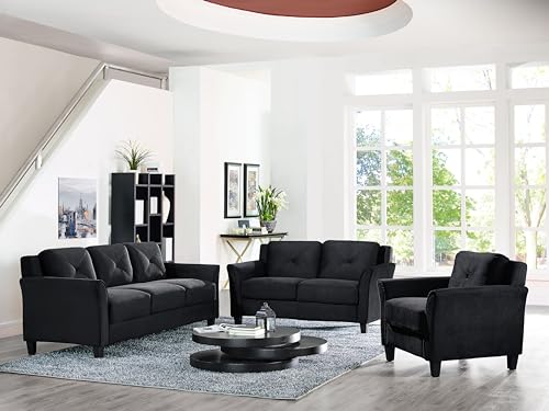 Studio Living Harrington 57.9" Loveseat, Transitional Modern, Pocket Coil Comfort, Easy Assembly, Microfiber Fabric, Black - color: Black, size: Loveseat