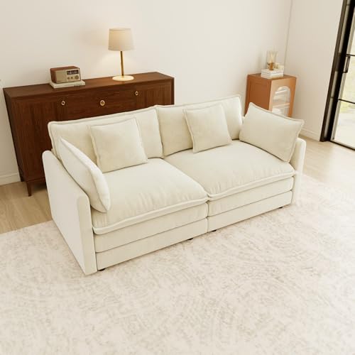 76.7” Oversized Beige White Loveseat Sofa, 2 Seater Large Sectional Couches for Living Room, Chenille Fabric Modular Sectional Sofa, Deep Seat Home Sofas Set, Love Seat Couches - color: Beige White, size: 2 Seater