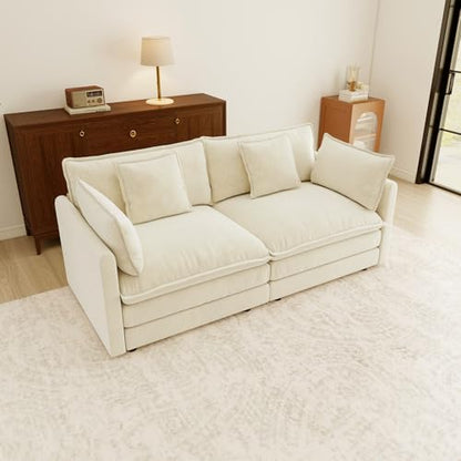 76.7” Oversized Beige White Loveseat Sofa, 2 Seater Large Sectional Couches for Living Room, Chenille Fabric Modular Sectional Sofa, Deep Seat Home Sofas Set, Love Seat Couches - color: Beige White, size: 2 Seater