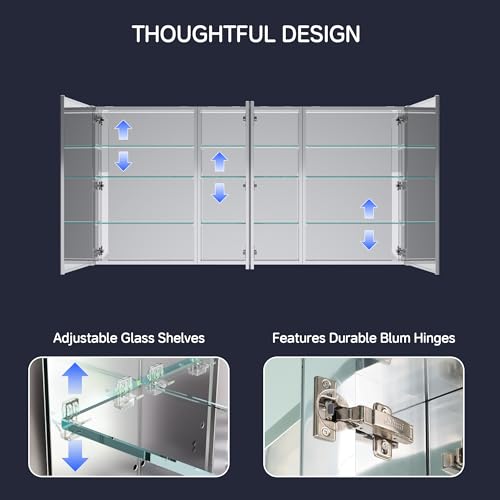 72"x36" Medicine Cabinet with Mirror & Soft Close Hinges, Surface Mount or Recessed Medicine Cabinet with Adjustable Shelves, Bathroom Wall Medicine Cabinet with Storage, Aluminum Alloy Frame, Combo - size: 72" x 36"