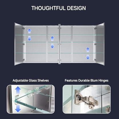 72"x36" Medicine Cabinet with Mirror & Soft Close Hinges, Surface Mount or Recessed Medicine Cabinet with Adjustable Shelves, Bathroom Wall Medicine Cabinet with Storage, Aluminum Alloy Frame, Combo - size: 72" x 36"
