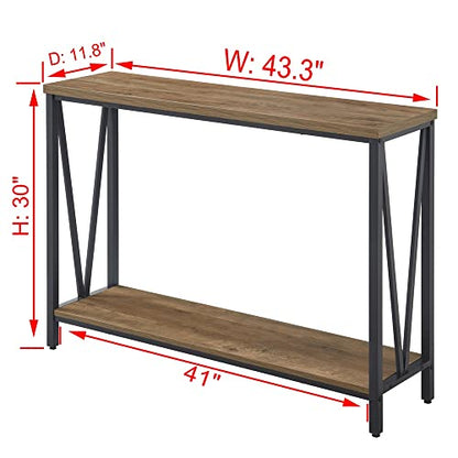 Rustic Sofa Console Table, 2-Tier Industrial Entryway Hallway Table for Living Room, Oak - color: Oak
