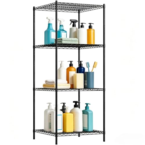 Wire Storage Standing Shelf Rack Tower, Corner Metal Shelving Unit with Adjustable Shelves, Space-Saving Organizer for Garage, Kitchen, Bathroom, 23.5 * 23.5 Inch - size: 4 Tier 23.5 Inch Width