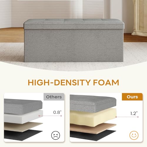 43.5" Folding Storage Ottoman Bench,Rectangle Foot Rest Stool for Living Room and Bedroom Holds 660 lbs,Light Gray - color: Light Gray-43.5"