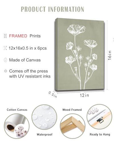 Drsoum Vintage Botanical Wall Art Framed Boho Wall Art Decor Wooded Minimalist Print Modern Rustic Farmhouse Home Kitchen Decor 12x16inx6pcs - color: vintage plant wall art, size: 12"x16"x6pcs