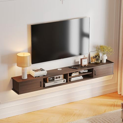 FurniNova Floating TV Stand,51'' Wall Mounted TV Console,Floating TV Shelf,Wall TV Cabinet,Floating Entertainment Shelf,Walnut - size: 51 IN