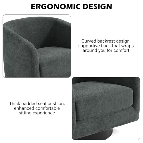Swivel Barrel Accent Chair, Comfy Reading Armchair, Dark Grey, Set of 2 | Club Chairs for Adults, Low-Back Design, Modern Round Style, Solid Wood Frame & Metal Swivel Base, For Living Room & Bedroom - color: Dark Grey