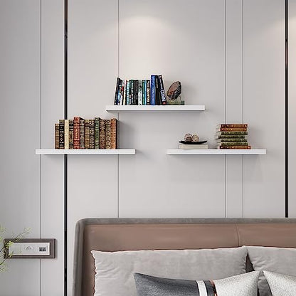 SAUMONIERES Floating Wall Shelves for Bedroom Bathroom Wall Mounted Solid Wood Shelf 24 Inch Set of 3, White - color: White, size: 24 Inch-3 shelves