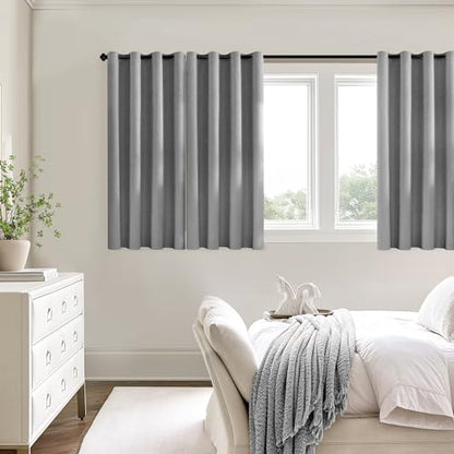 ChrisDowa Grey Blackout Curtains 45 Inches Long 2 Panels for Bedroom | Room Darkening,Light Blocking,Thermal Insulated,Faux Linen,Farmhouse,Grommet,Window Treatment,Drapes,Living Room,52x45 - color: Grey, size: 52"W x 45"L (Pack of 2)