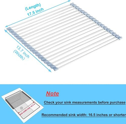 Seropy Roll Up Dish Drying Rack Over Sink Over The Sink Dish Drying Rack Kitchen Dish Drainer, Folding Dish Rack for Kitchen Sink Counter Stainless Steel Mat Foldable Dish Dryer Racks 17.5" x 13.7" - color: Gray, size: 17.5 x 13.7 in