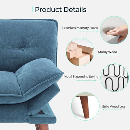 LINSY HOME Futon Sofa Bed, 70" Chenille Futon Couch with Adjustable Backrest Armrest, 3 in 1 Convertible Comfy Loveseat Sleeper Sofa Bed for Small Spaces Dorm Room Apartment Home Office, Blue