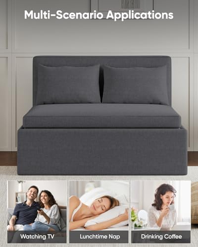 43.3" Twin Size Pull Out Sofa Bed，3-in-1 Linen Convertible Sleeper Sofa Bed,Loveseat Pullout Bed with Pillows and Tri-fold Mattress for Small Space/Bedroom,Dark Grey - color: Dark Grey, size: Twin