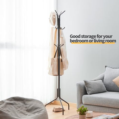 Coat Rack Freestanding,hat and coat rack stand for entryway,Living Room,Bedroom,Metal coat tree with12 Hooks and 3 Legs (Brown) - color: Brown