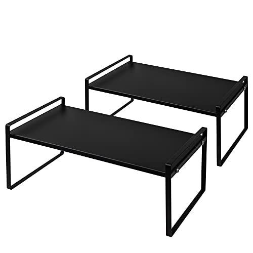 Nxconsu Stackable Cabinet Shelf Organizer 2 Pack, Standard Black | Heavy-Duty 3mm Steel Stackable 2-Tier Shelf, Holds 50 lb, for Kitchen Cabinet Pantry Cupboard Counter Bathroom Under Sink - color: Black, size: Standard - 8.3"D x 7.3"H