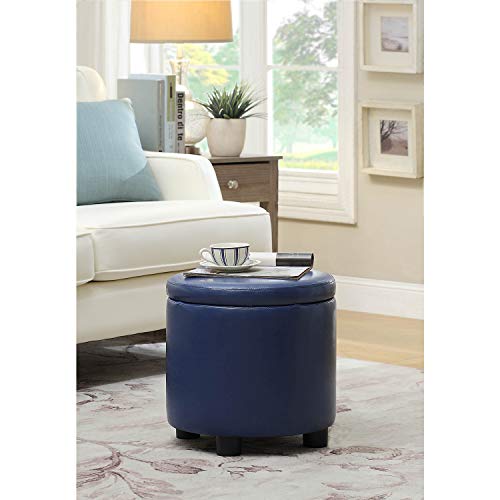 Designs4Comfort Round Accent Storage Ottoman with Reversible Tray Lid - color: Blue