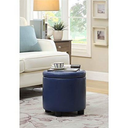 Designs4Comfort Round Accent Storage Ottoman with Reversible Tray Lid - color: Blue