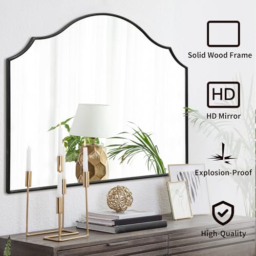 Besdomus Black Scalloped Wall Mirror: 40"x29" Large Wooden Bathroom Mirror | Modern Minimalist Decorative Arched Mirror for Vanity/Dresser/Bedroom/Entryway/Fireplace/Living Room/Dining Room/Over Sink - color: Black, size: 29"L x 40"W
