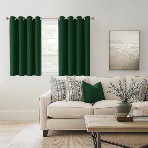 ChrisDowa Dark Green Blackout Curtains 45 Inches Long 2 Panels for Bedroom | Room Darkening,Light Blocking,Thermal Insulated,Faux Linen,Farmhouse,Grommet,Window Treatment,Drapes,Living Room,52x45 - color: Dark Green, size: 52"W x 45"L (Pack of 2)