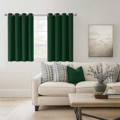 ChrisDowa Dark Green Blackout Curtains 45 Inches Long 2 Panels for Bedroom | Room Darkening,Light Blocking,Thermal Insulated,Faux Linen,Farmhouse,Grommet,Window Treatment,Drapes,Living Room,52x45 - color: Dark Green, size: 52"W x 45"L (Pack of 2)