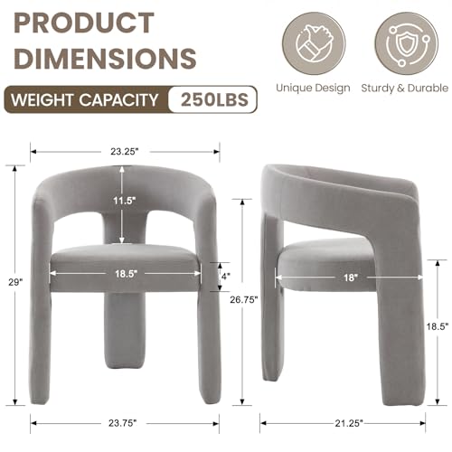 HNY Modern Chenille Barrel Single Dining Chair, Grey | Upholstered Accent Armchair With 18.9" Wide Seat No Assembly Required For Living Room Bedroom Vanity Small Spaces - color: Grey Chenille